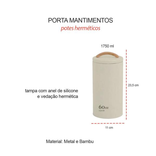 Imagem de Porta Mantimentos Pote Metal Bambu Bege Gelo 1,75L