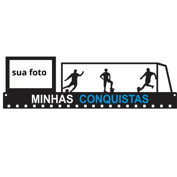 Imagem de Porta Medalhas Atacante Futebol quadro com foto Mdf Preto Decorativo Esporte