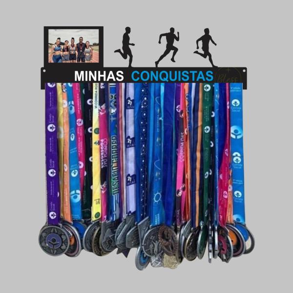 Imagem de Porta Medalhas Corrida Masculino MDF Preto 20 Ganchos