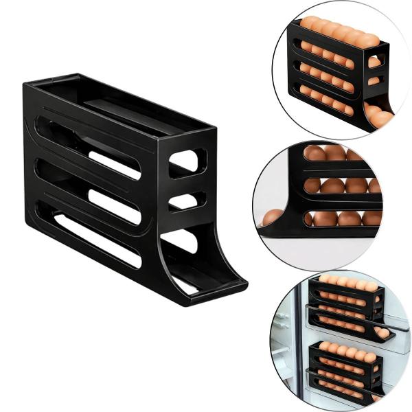 Porta Ovos Dispenser Organizador De Geladeira 4 Andares Cor Preto - Arqplast