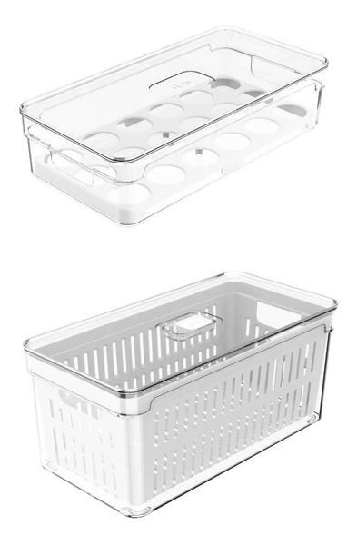 Porta Ovos Organizador De Geladeira + Organizador Legumes - OU Imagem de Porta Ovos Organizador De Geladeira + Organizador Legumes