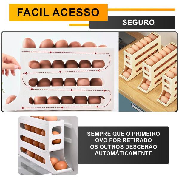 Imagem de Porta Ovos Suporte 4 Andares Rolante Dispenser Armazenamento e Organizador de Geladeira Automatico