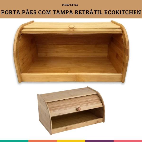 Imagem de Porta Pães De Bambu Ecokitchen Com Tampa Retrátil Mimo Style