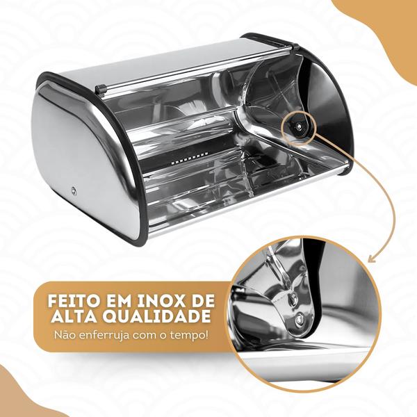 Imagem de Porta Pães Inox Com Tampa Retrátil Organizador Cesto Cake