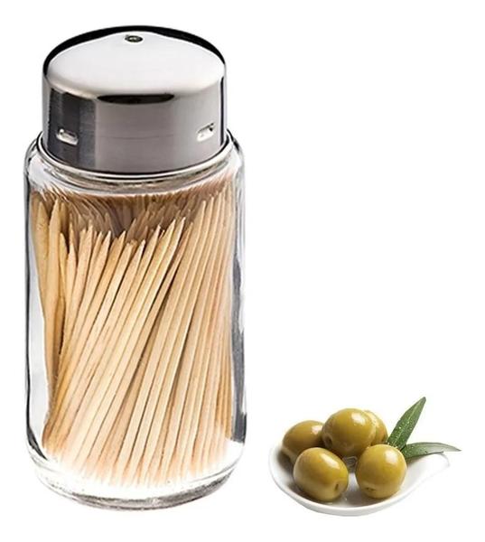 Porta Palito Dente De Vidro Com Tampa Inox Paliteiro VDR1204-6 Euro Home Imagem de Porta Palito Dente De Vidro Com Tampa Inox Paliteiro VDR1204-6 Euro Home