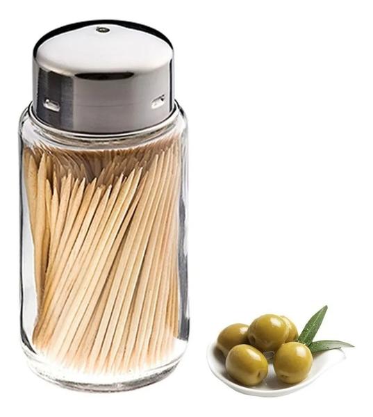 Porta Palito Dente De Vidro Com Tampa Inox Paliteiro VDR1204-6 Euro Home Imagem de Porta Palito Dente De Vidro Com Tampa Inox Paliteiro VDR1204-6 Euro Home
