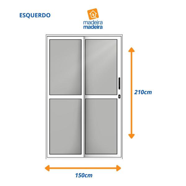 Imagem de Porta Panoramica Laminada de Aluminio 210x150cm 2 Folhas Moveis 1 Fixa Preto