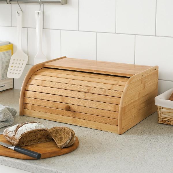 Porta Pão Bambu Tampa Retrátil Armazenamento Cozinha Organizador - BrinqLar