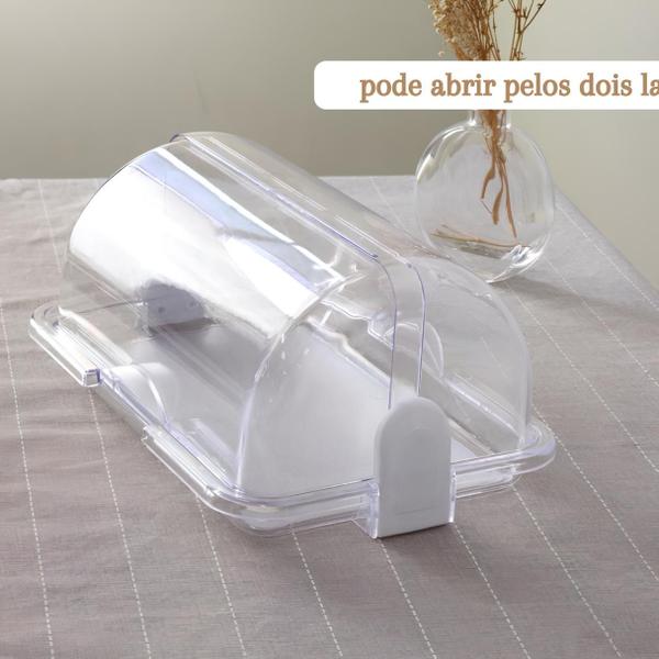 Imagem de Porta Pão Cristal Tampa Articulável Para Mesa Transparente