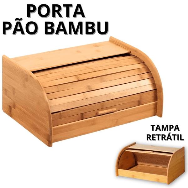 Imagem de Porta Pão De Bambu Grande Guarda Pao Frances Organizador De Pães Cesto De Paes Com Tampa Bolo