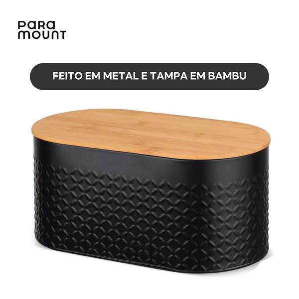 Imagem de Porta Pão De Metal Panetone Pão De Forma Bolo Tampa De Bambu