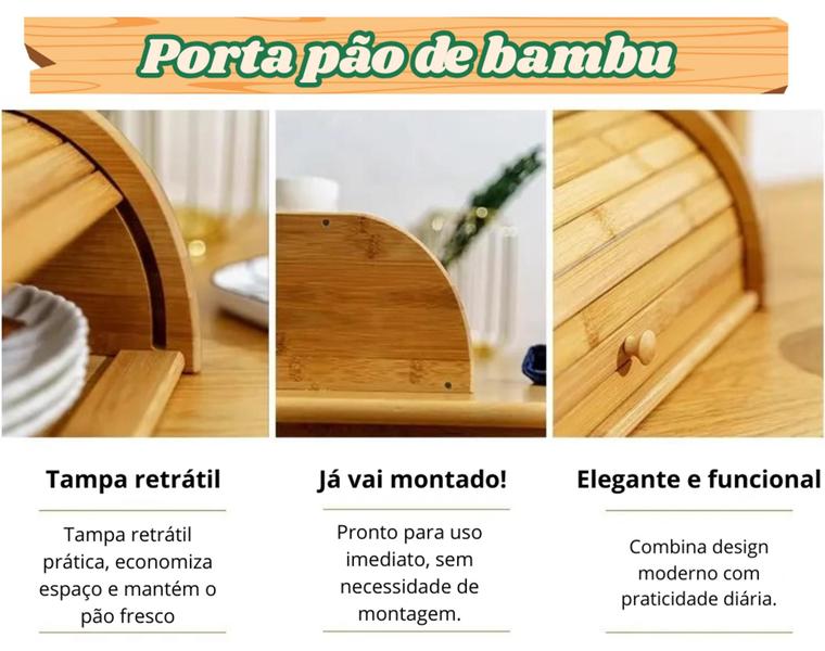 Imagem de Porta Pão em Bambu com Tampa Retrátil JÁ MONTADO