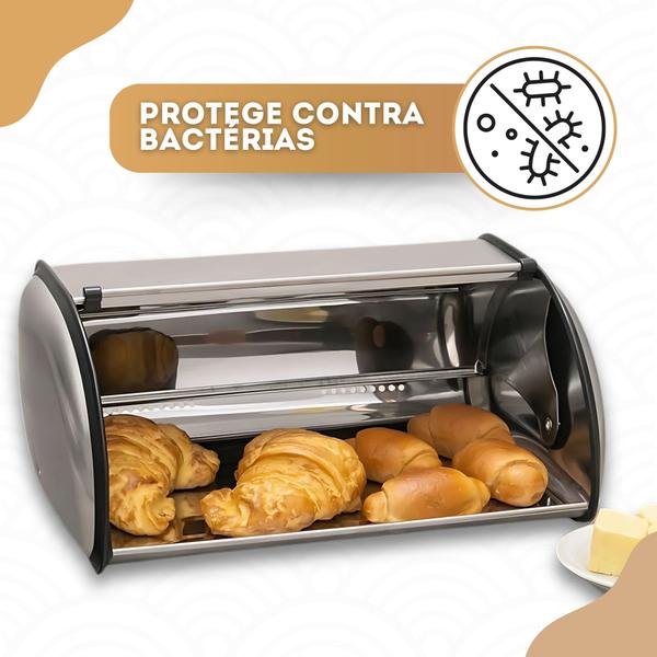 Imagem de Porta Pão Inox Pães Bolos Com Tampa Organizador Cake Cesto