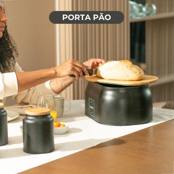 Imagem de Porta Pão Metal + Bambu Preto - Organizador de Pães