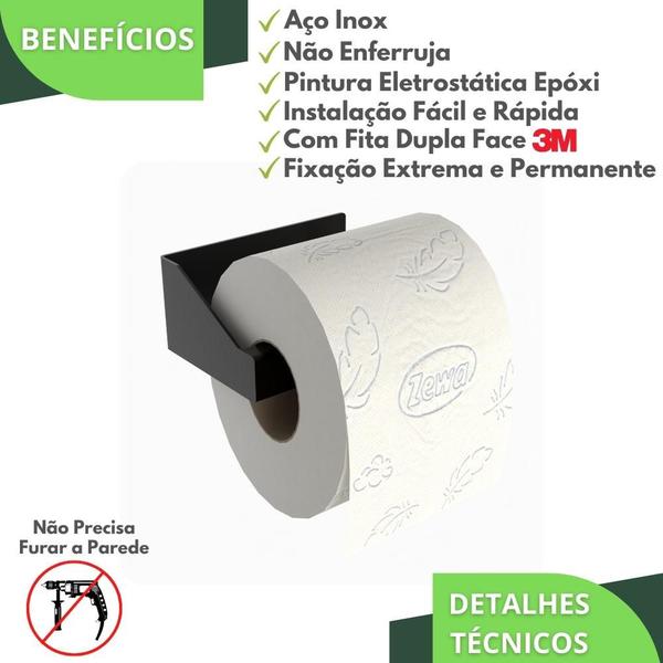 Imagem de Porta Papel Higiênico Adesivo Colar Na Parede Preto DF