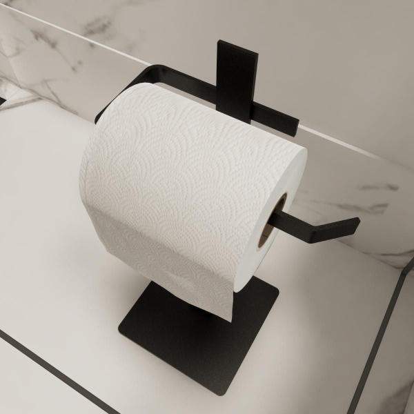 Imagem de Porta Papel Higiênico Chão Papeleira Banheiro Lavabo Preto