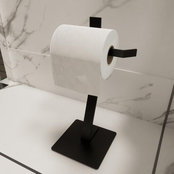 Imagem de Porta Papel Higiênico Chão Papeleira Banheiro Lavabo Preto