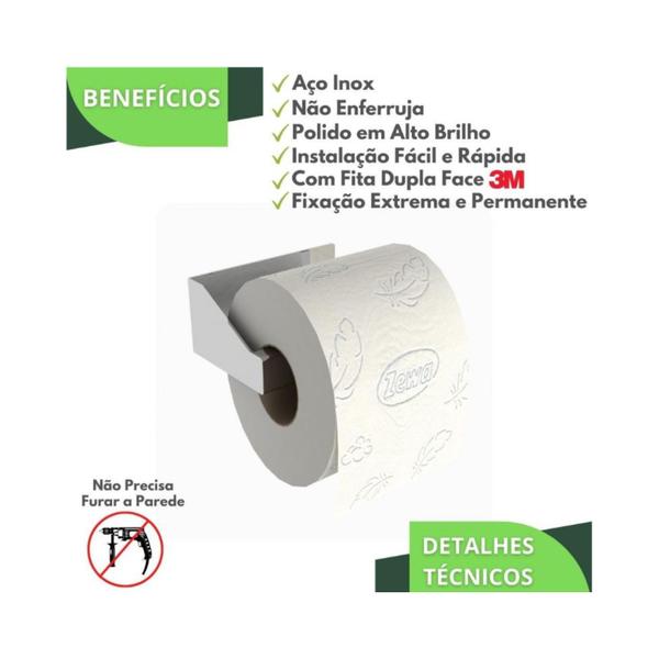 Imagem de Porta Papel Higiênico Com Adesivo Na Parede Inox F.DF