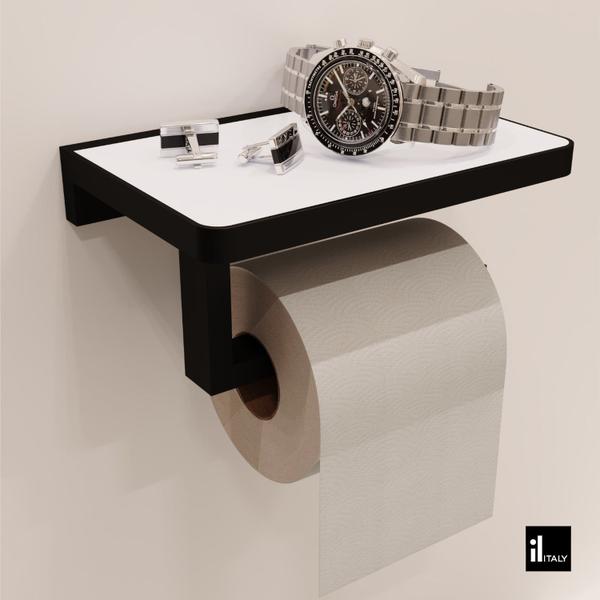 Imagem de Porta Papel Higiênico com Suporte em aço Inox Black Linha Eterna Italy Line