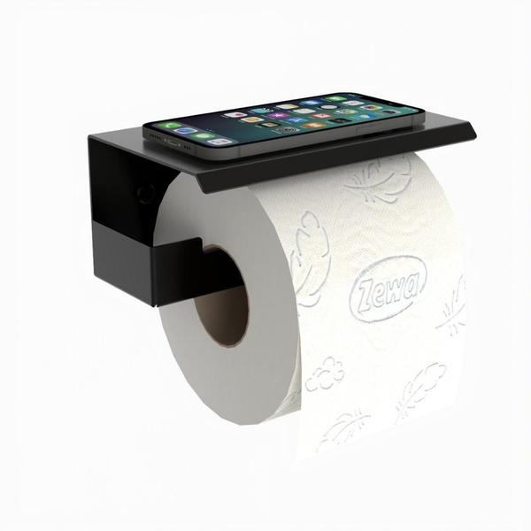 Imagem de Porta Papel Higienico Com Suporte Para Celular Preto ELG