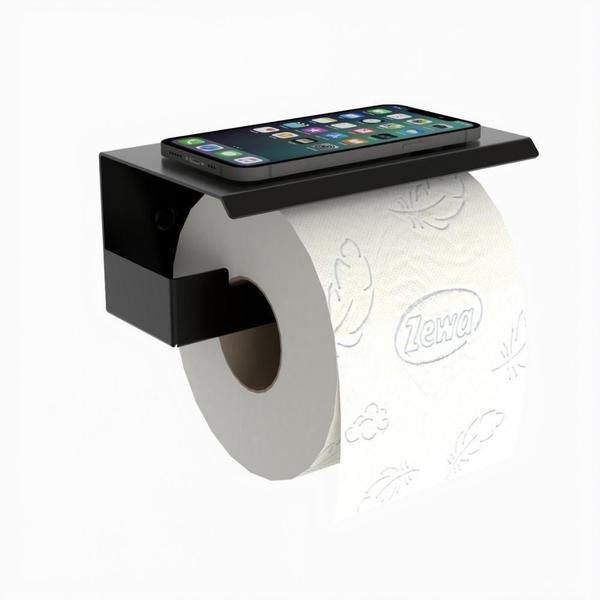 Imagem de Porta Papel Higienico Com Suporte Para Celular Preto Elg