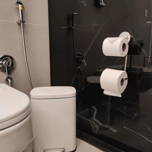 Imagem de Porta Papel Higiênico com Ventosa Duplo Suporte Papeleira para Banheiro Lavabo Cromada Faciliti