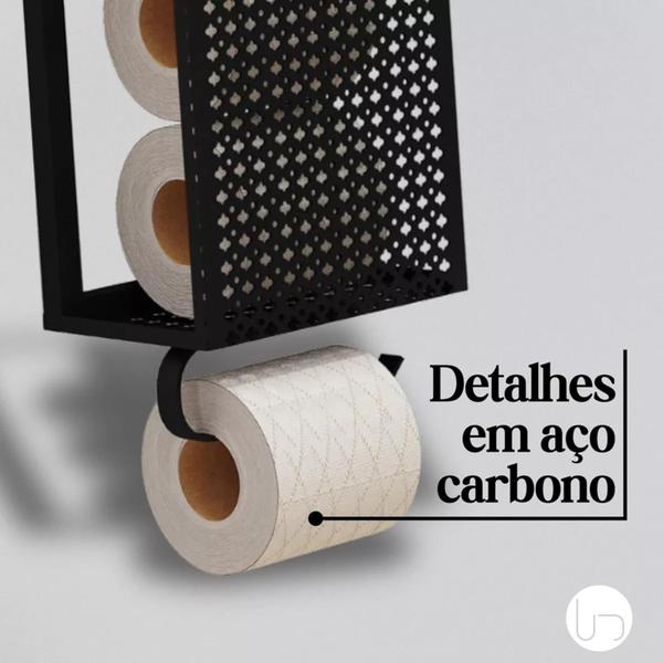 Imagem de Porta Papel Higiênico De Aço Luxo Preto Design Elegante Resistente À Corrosão Para Banheiros Sofisticados Estilo Industrial