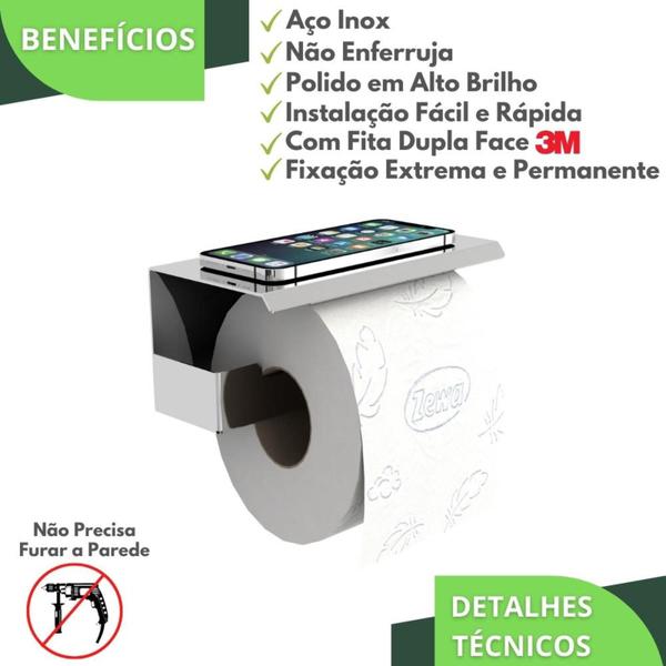 Imagem de Porta Papel Higiênico De Parede Adesivo Sem Furo Inox ELG