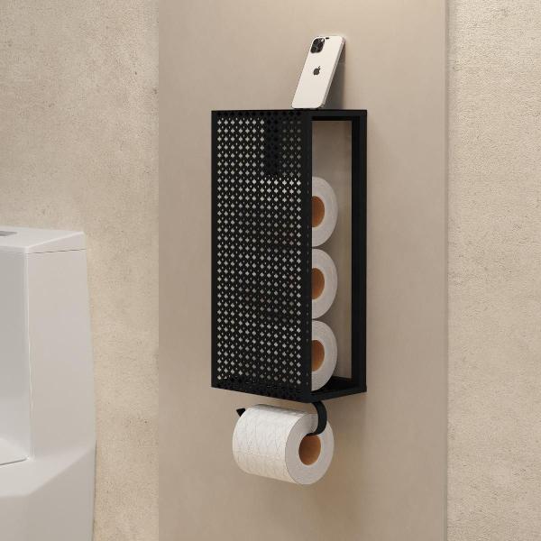 Porta Papel Higiênico De Parede Em Aço Estilo Industrial Cor Preto - Decorlidi