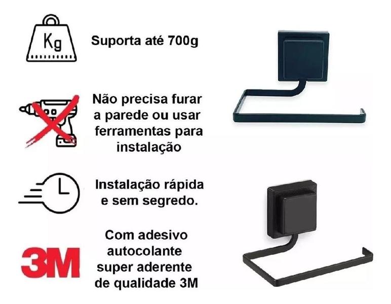 Imagem de Porta Papel Higiênico De Parede Sem Furar 3m Preto Arthi