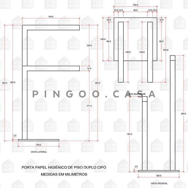Imagem de Porta Papel Higiênico De Piso Duplo Cipó Pingoo.casa - Prata