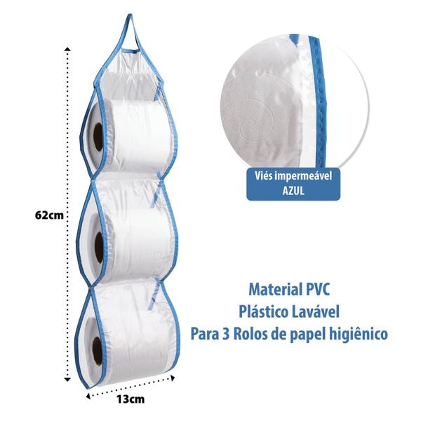 Imagem de Porta Papel Higiênico De Pvc Lavável Para 3 Rolos