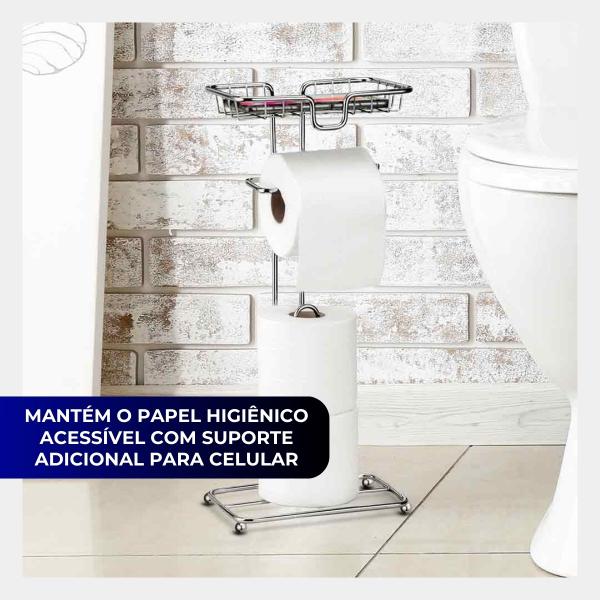 Imagem de Porta Papel Higiênico Dispenser Porta Celular Banheiro Lavabo Decoração Arthi