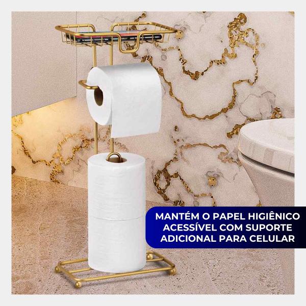 Imagem de Porta Papel Higiênico Dispenser Porta Celular Banheiro Lavabo Decoração Arthi