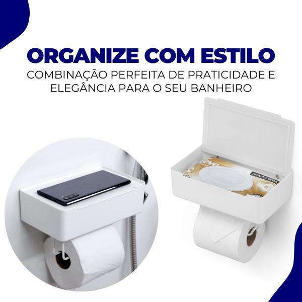 Porta Papel Higienico Lenco Umedecido Suporte Para Celular Sem Furo 3M Arthi Imagem de Porta Papel Higienico Lenco Umedecido Suporte Para Celular Sem Furo 3M Arthi
