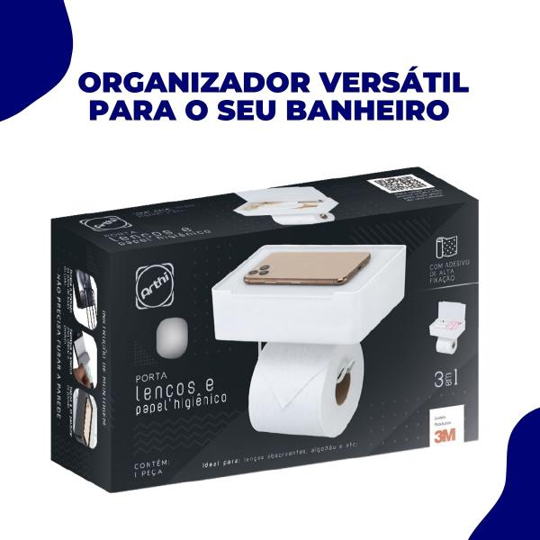 Porta Papel Higienico Lenco Umedecido Suporte Para Celular Sem Furo 3M Arthi Imagem de Porta Papel Higienico Lenco Umedecido Suporte Para Celular Sem Furo 3M Arthi