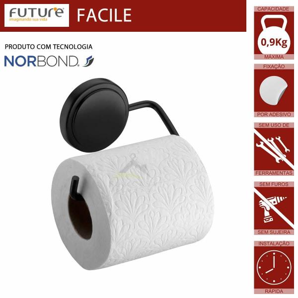 Imagem de Porta Papel Higiênico Papeleira Com Adesivo Future Preto