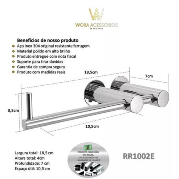 Imagem de Porta Papel Higiênico Para Banheiro - Inox 304 Ref: Rr1002e