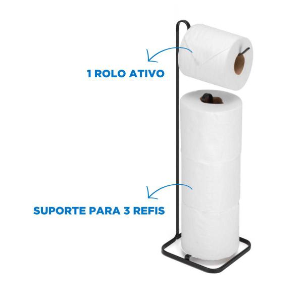 Imagem de Porta Papel Higiênico Preto Fosco Metal Piatina Banheiro Lavabo Para 4 Rolos Arthi