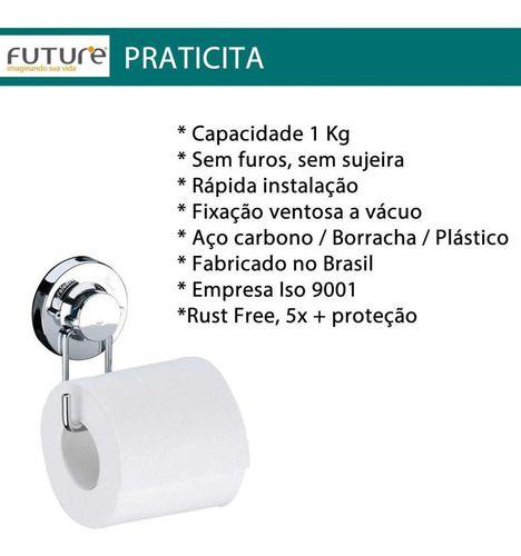 Porta Papel Higienico + Saboneteira Ventosa Cromado - Future - Future Industria Metalurgica L Imagem de Porta Papel Higienico + Saboneteira Ventosa Cromado - Future