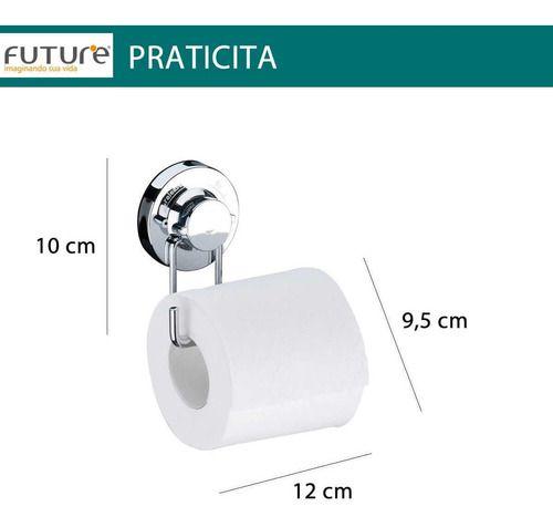 Porta Papel Higienico + Saboneteira Ventosa Cromado - Future - Future Industria Metalurgica L Imagem de Porta Papel Higienico + Saboneteira Ventosa Cromado - Future