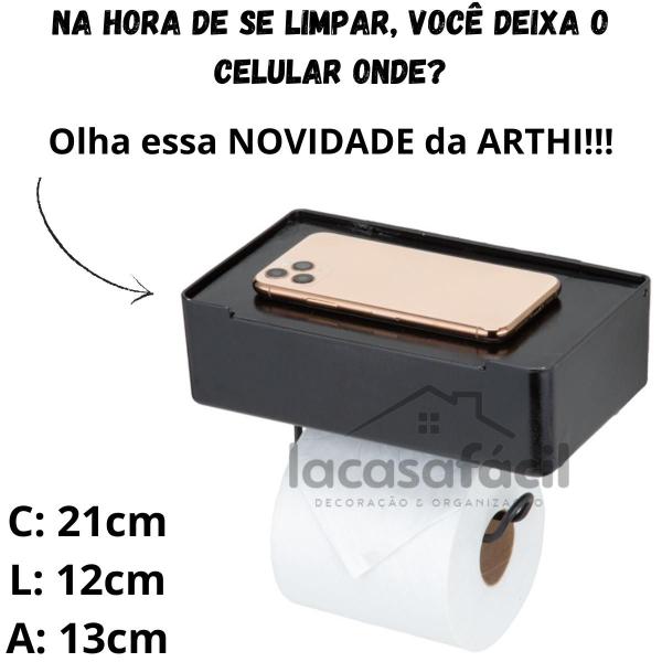 Imagem de Porta Papel Higiênico Suporte Celular Lenço Lavabo Papeleira Suporte Para Celular Banheiro