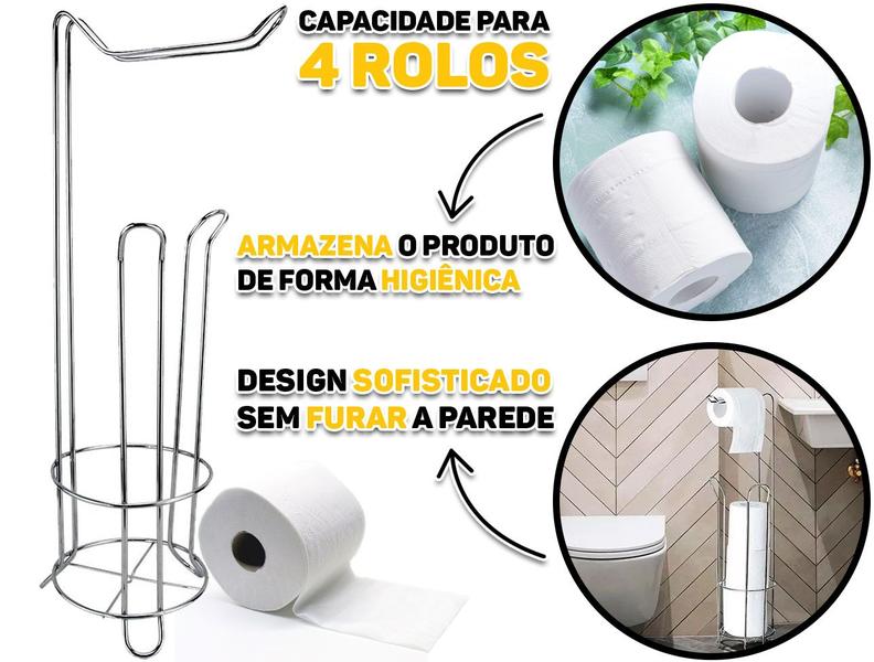 Imagem de Porta Papel Higiênico Suporte De Chão Em Metal Cromado Para Até Quatro Rolos Clink