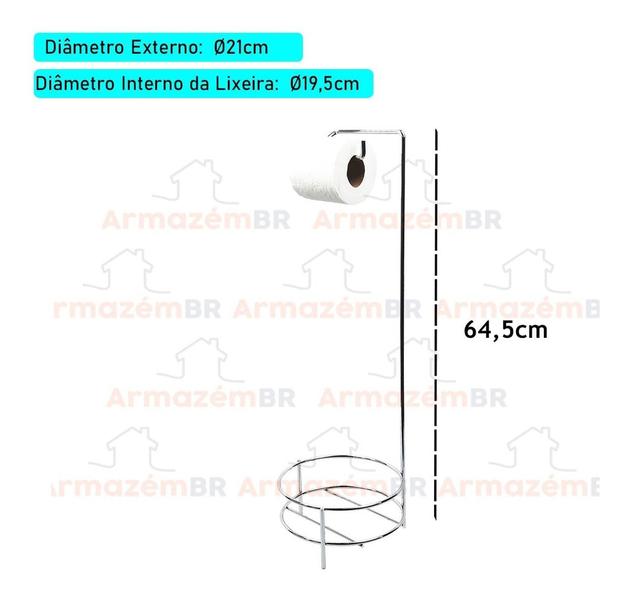 Imagem de Porta Papel Higiênico Suporte Para Lixeira de Chão Banheiro Cromado - 3119 AMZ