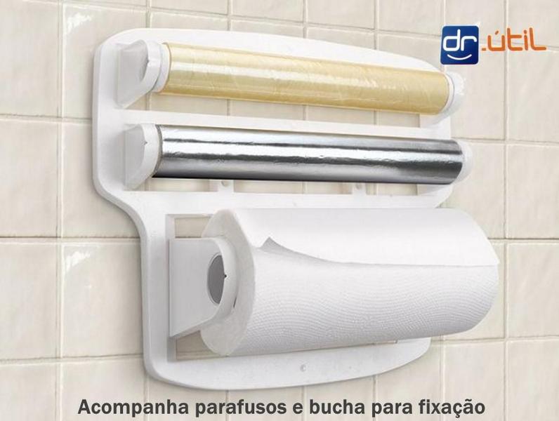 Imagem de Porta Papel Toalha Suporte Triplo De Parede Plástico Dr Útil