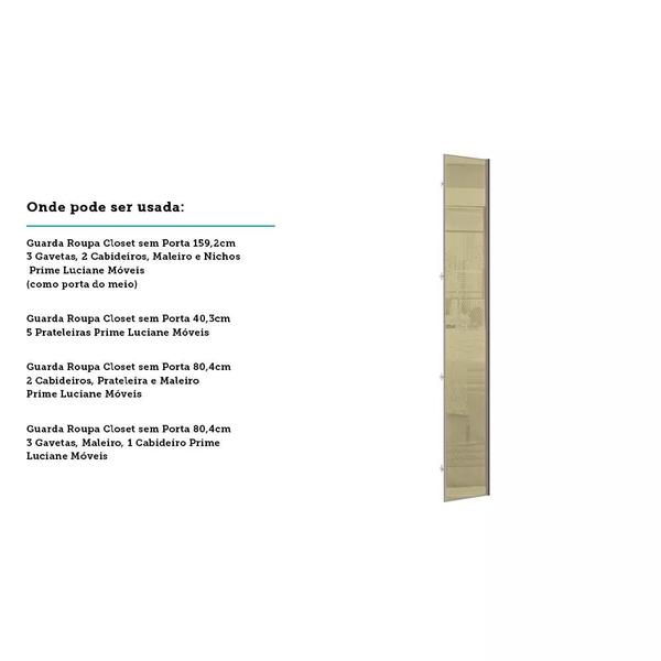 Porta para Closet com Vidro Reflecta Bronze 40cm com Puxador Perfil Champagne Luciane Móveis Imagem de Porta para Closet com Vidro Reflecta Bronze 40cm com Puxador Perfil Champagne Luciane Móveis