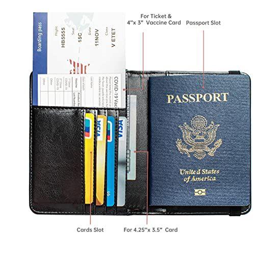 Imagem de Porta-passaporte e slot para cartão Combo RFID Bloqueio de couro 