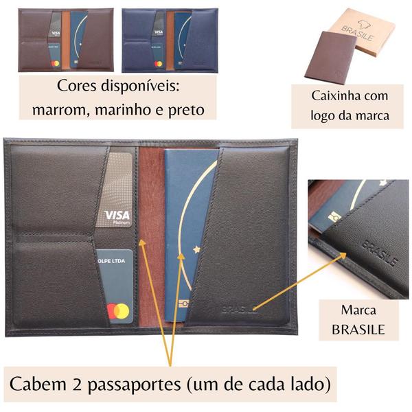 Imagem de Porta Passaporte Viagem Masculina Feminina Mala Couro Legítimo Marca BRASILE