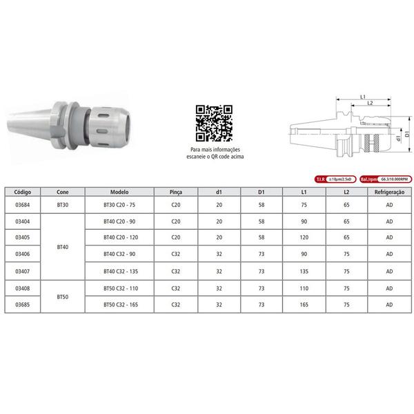 Imagem de Porta Pinça Auto Torque Modelo BT40 C20 - 120 - MAS 403 BT