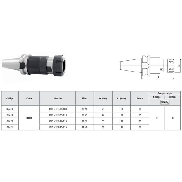 Imagem de Porta Pinça ER Compensação Axial BT40 TER-40-120 MAS 403 BT